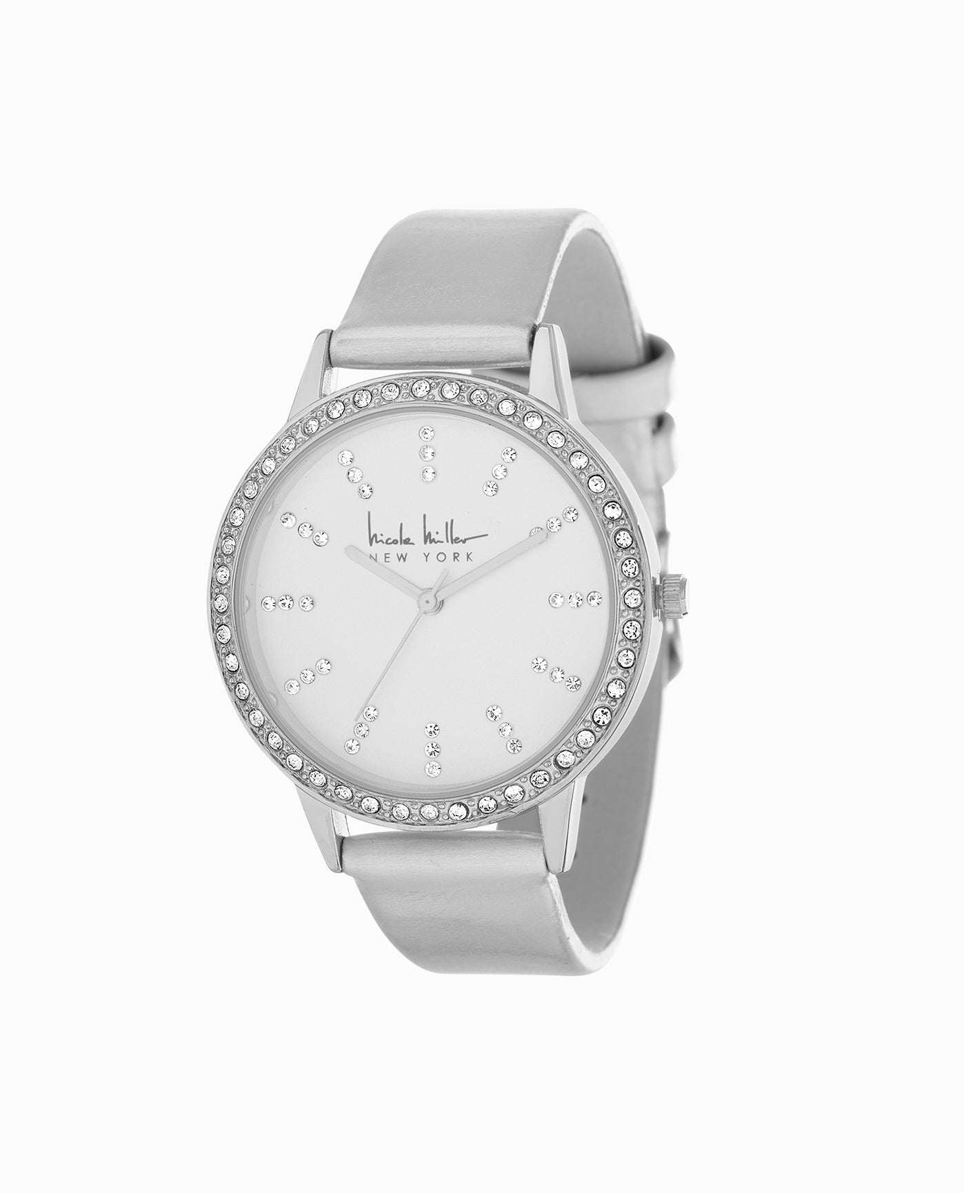 Front View Of Nicole Miller Silver Tone Strap Watch, 36Mm | NM SILVER