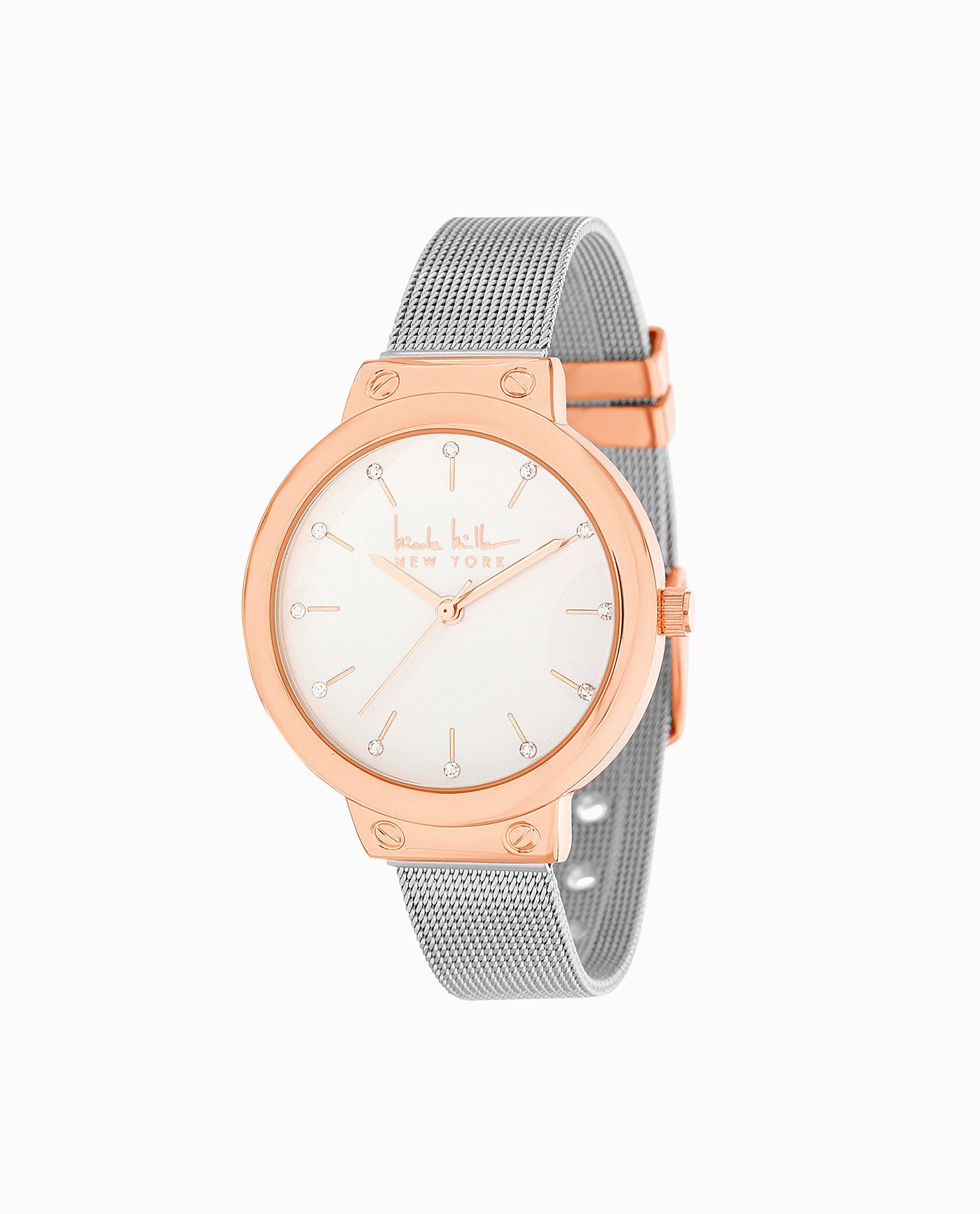 Front View Of Nicole Miller Rose Gold Tone Stainless Steel Strap Watch, 35Mm | NM ROSE GOLD