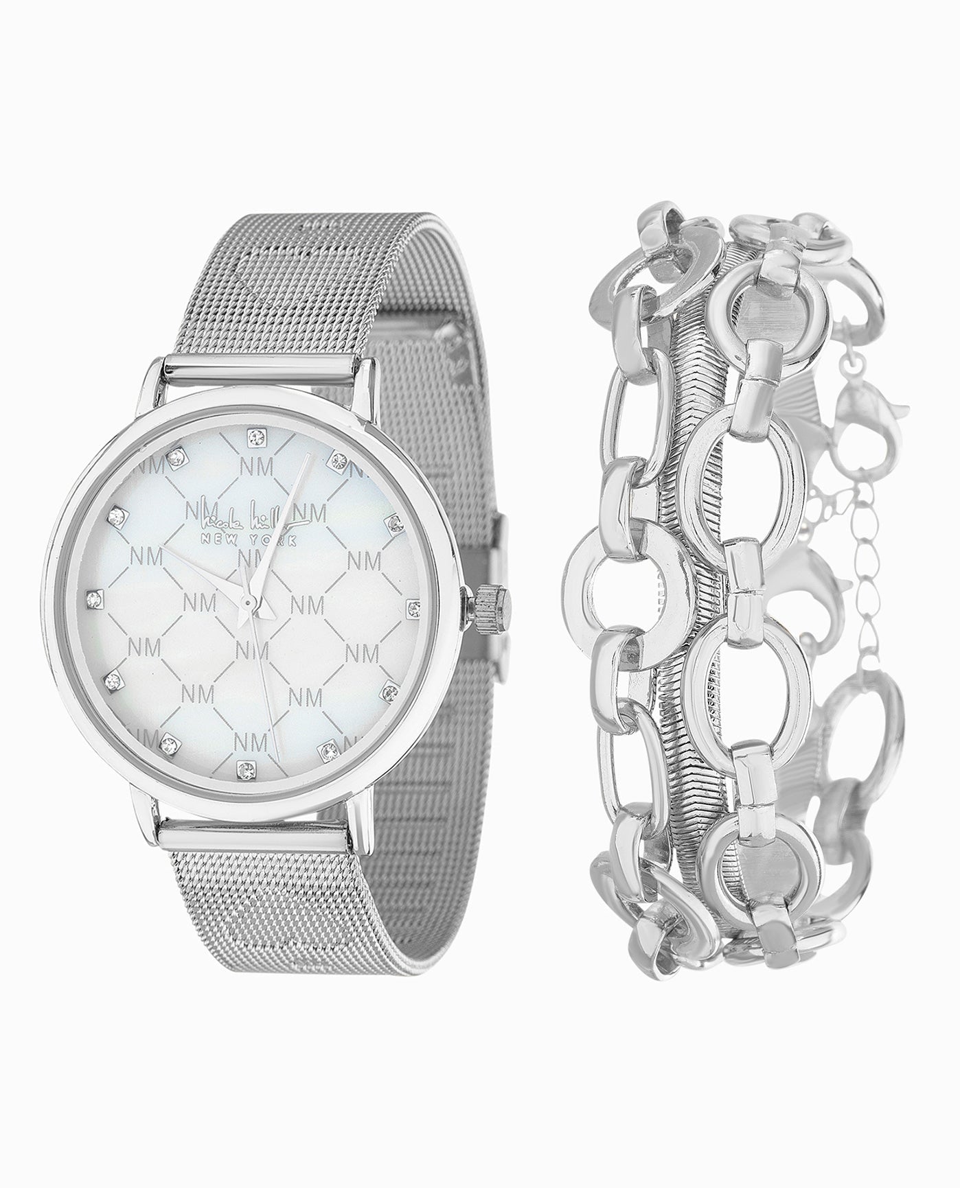 Front View Of Nicole Miller Stainless Steel Bracelet Watch, 35Mm | NM SILVER