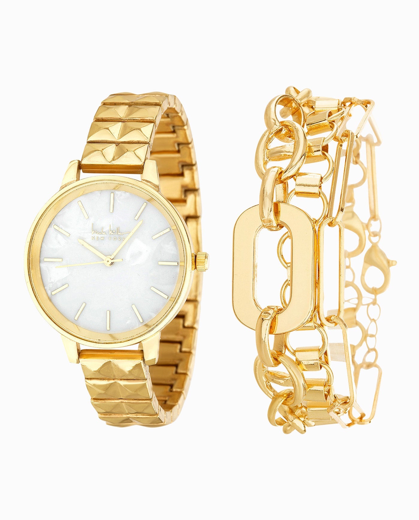 Front View Of Nicole Miller Bracelet Watch, 36Mm | NM GOLD