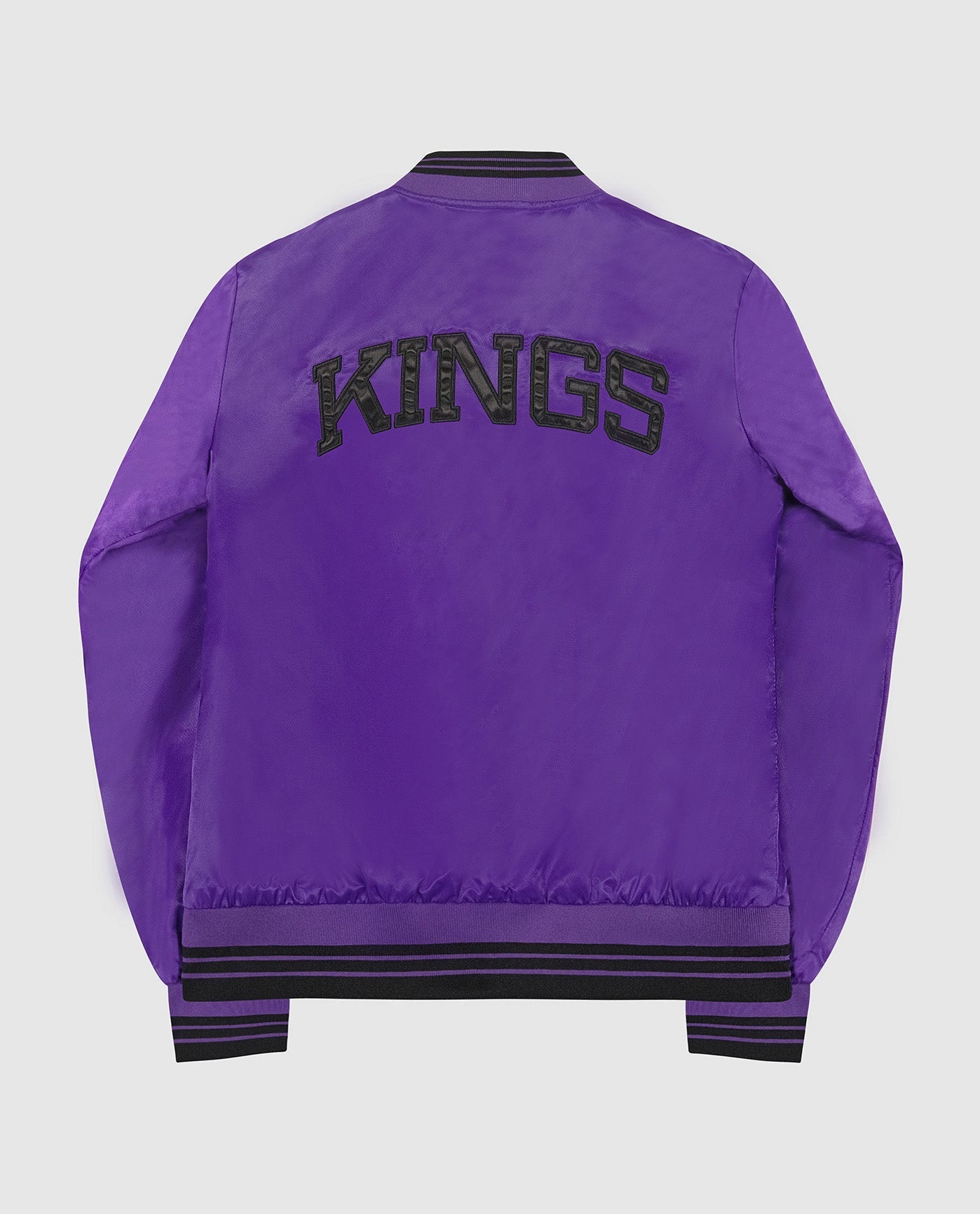 Back View of Starter Purple Womens Sacramento Kings Varsity Satin Full-Snap Starter Jacket | STR SACRAMENTO KINGS PURPLE