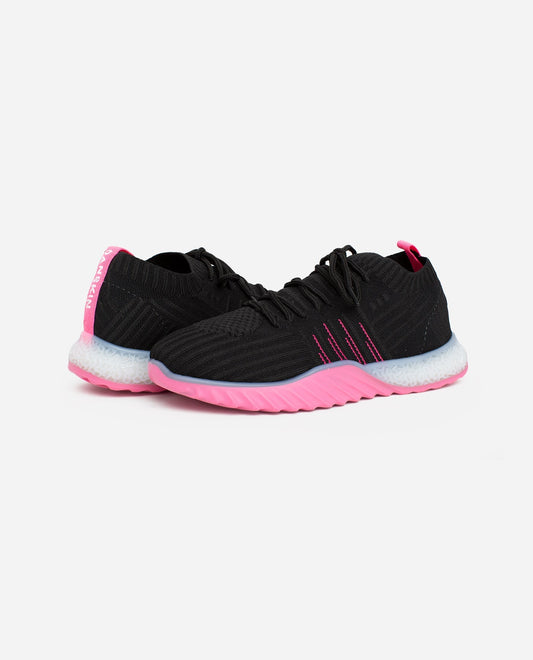 Front View of Danskin Black And Pink Positive Lace Up Sneaker | DSK BLACK AND PINK