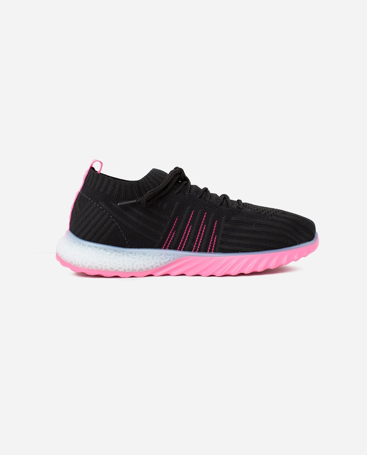 Side View of Danskin Black And Pink Positive Lace Up Sneaker | DSK BLACK AND PINK