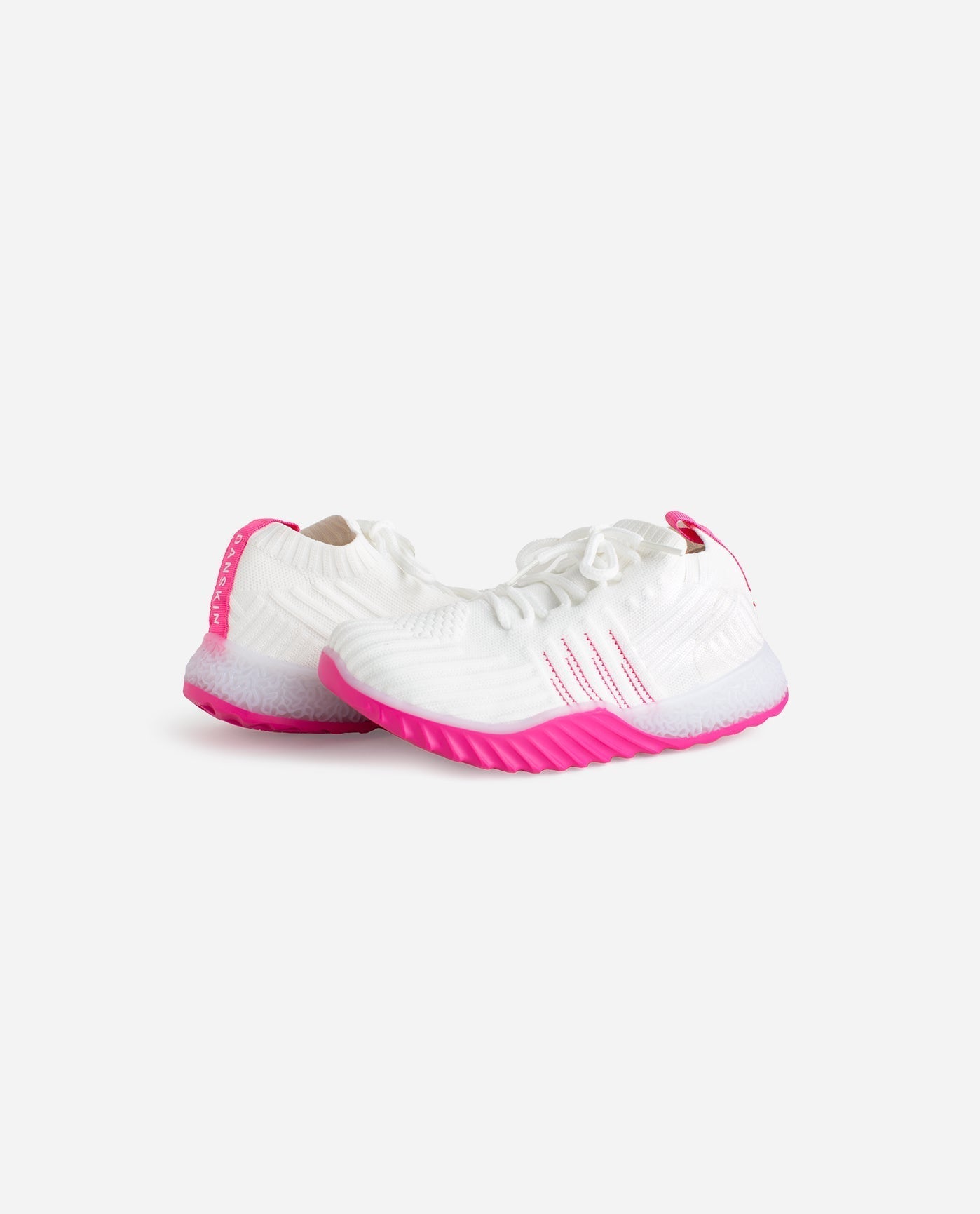 Front View of Danskin White And Hot Pink Girls Positive Lace Up Sneaker | DSK WHITE AND HOT PINK