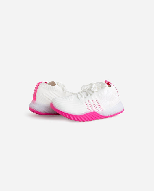 Front View of Danskin White And Hot Pink Girls Positive Lace Up Sneaker | DSK WHITE AND HOT PINK