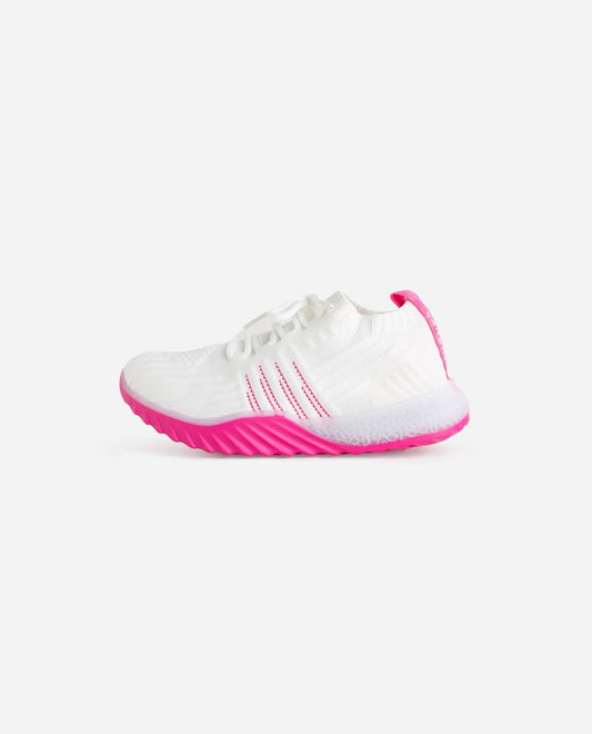 Side View of Danskin White And Hot Pink Girls Positive Lace Up Sneaker | DSK WHITE AND HOT PINK