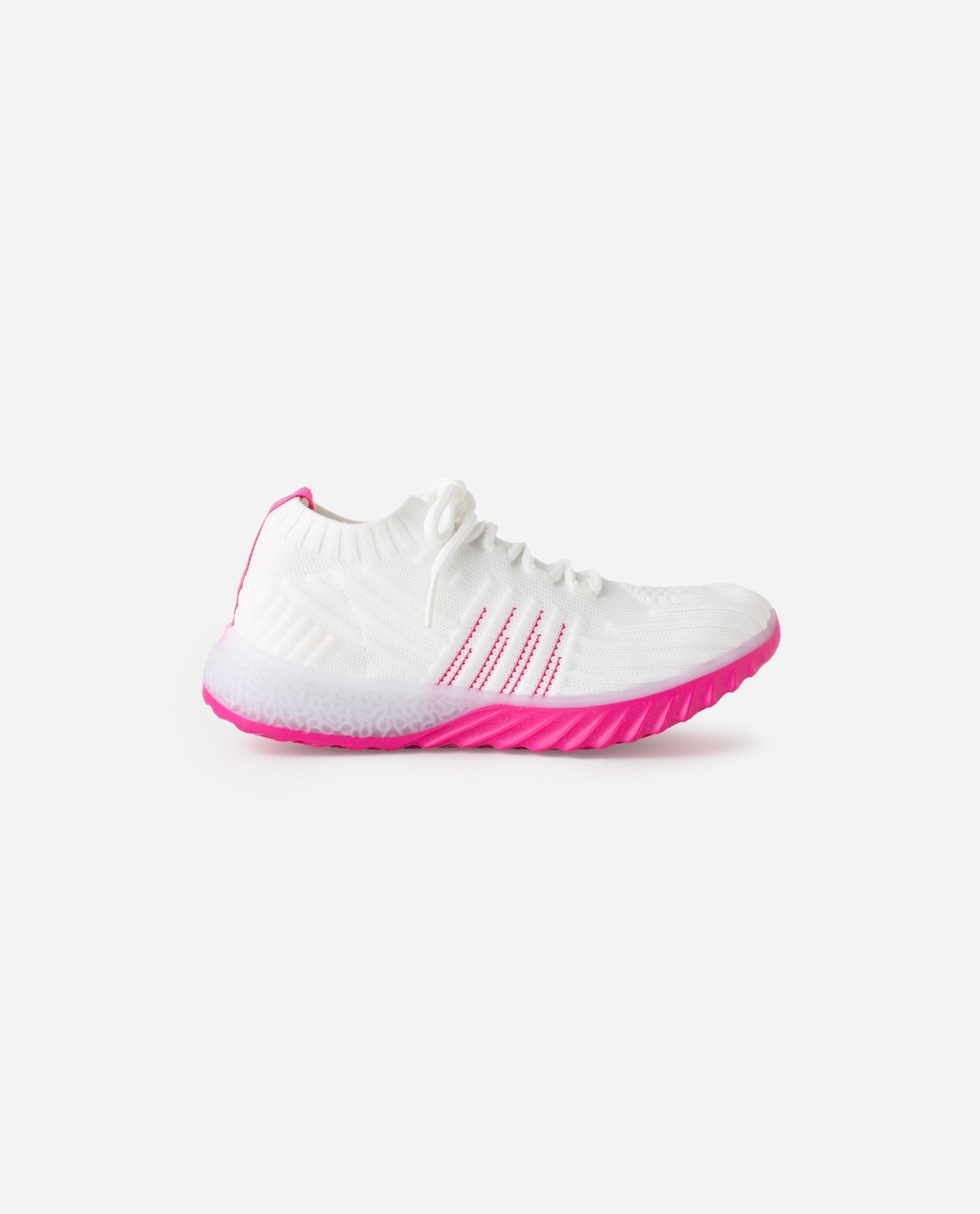 Alternate Back View of Danskin White And Hot Pink Girls Positive Lace Up Sneaker | DSK WHITE AND HOT PINK