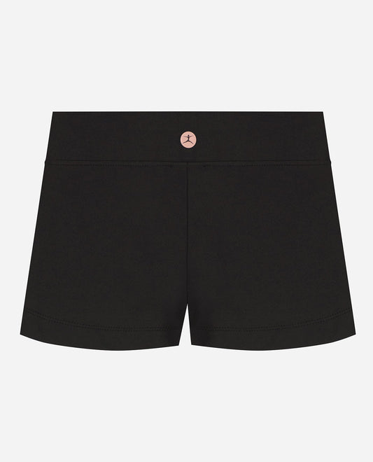 Back View of Danskin Black Girls Basic 2 Inch V-Front Dance Shorts | DSK BLACK