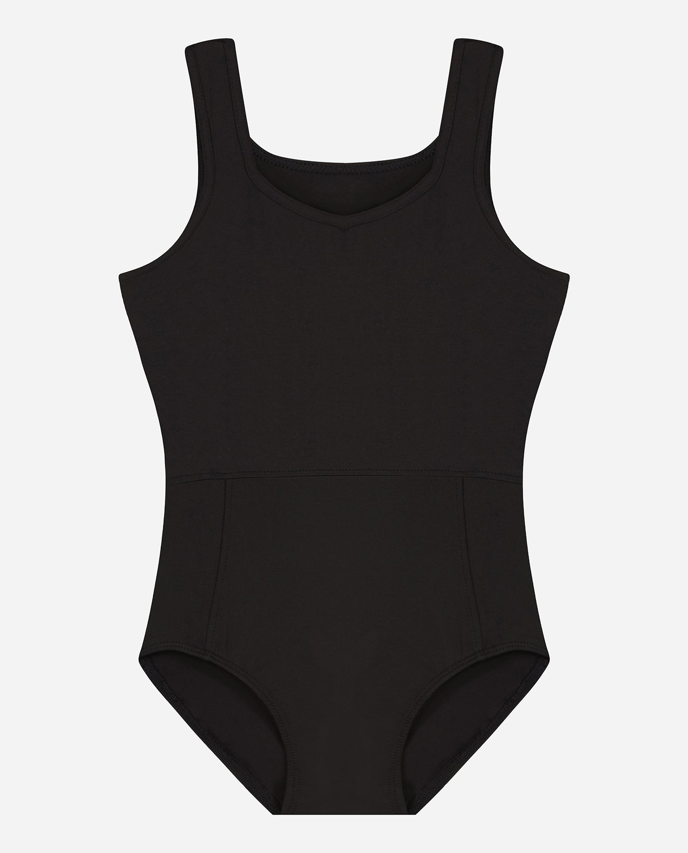 Front View Of Danskin Black Girls Basic Princess Tank Dance Leotard | DSK BLACK