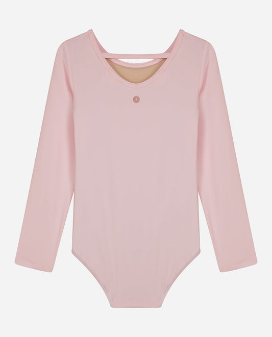 Back View Of Danskin Dreamy Pink Girls Basic Long Sleeve Dance Leotard | DSK DREAMY PINK