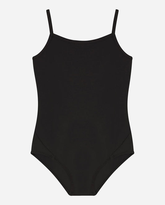 Front View Of Danskin Black Girls Basic Cami Tank Dance Leotard | DSK BLACK