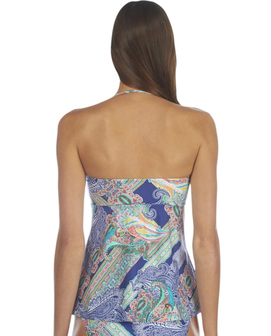 Back View of Kenneth Cole Paisley Intuition Smocked Bandeau Tankini Top | KKC PAISLEY INTUITION