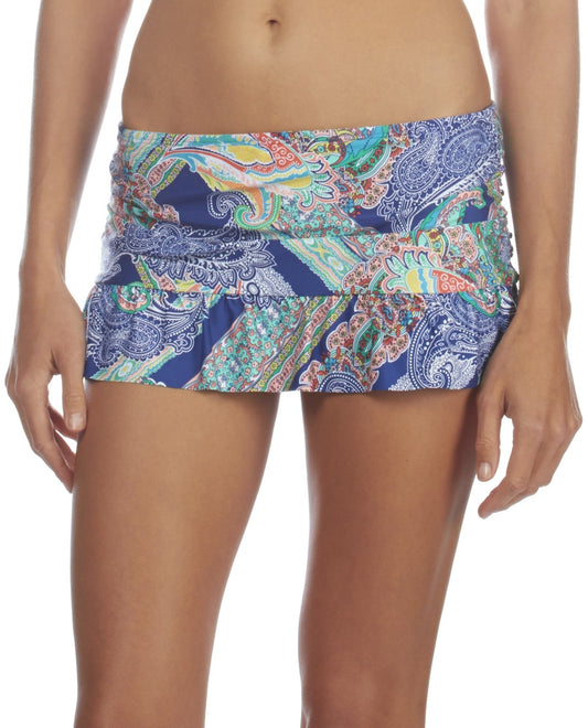 Front View of Kenneth Cole Paisley Intuition Ruffle Swim Skirt Bikini Bottom | KKC PAISLEY INTUITION