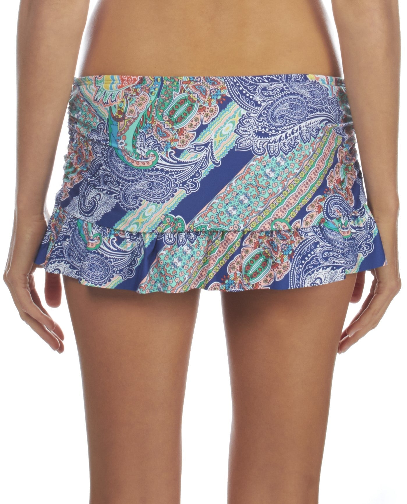 Back View of Kenneth Cole Paisley Intuition Ruffle Swim Skirt Bikini Bottom | KKC PAISLEY INTUITION