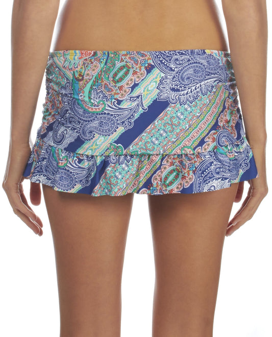 Back View of Kenneth Cole Paisley Intuition Ruffle Swim Skirt Bikini Bottom | KKC PAISLEY INTUITION