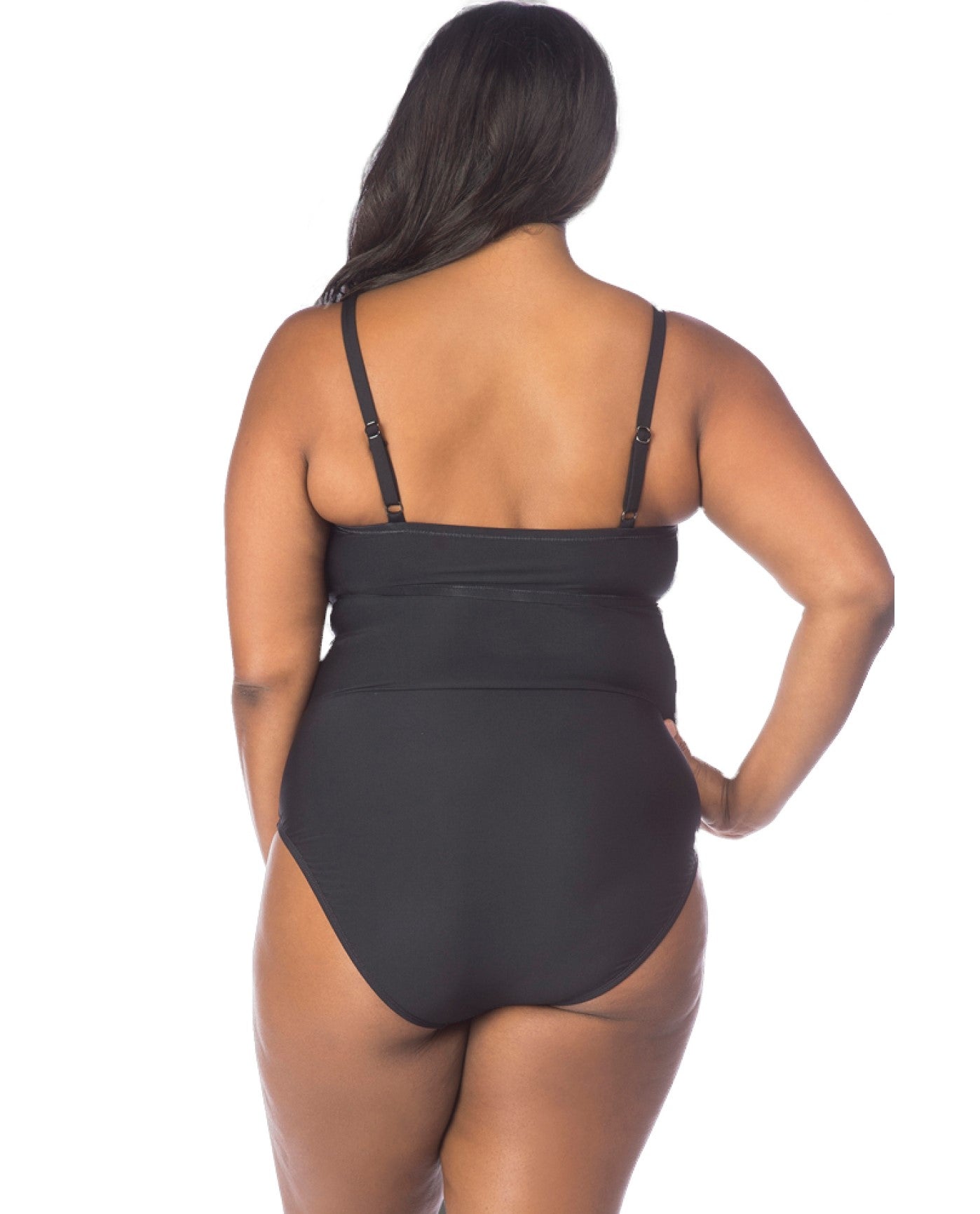 Back View of Kenneth Cole Dream Weaver Plus Size Bandeau One Piece Swimsuit |  KKC DREAM WEAVER