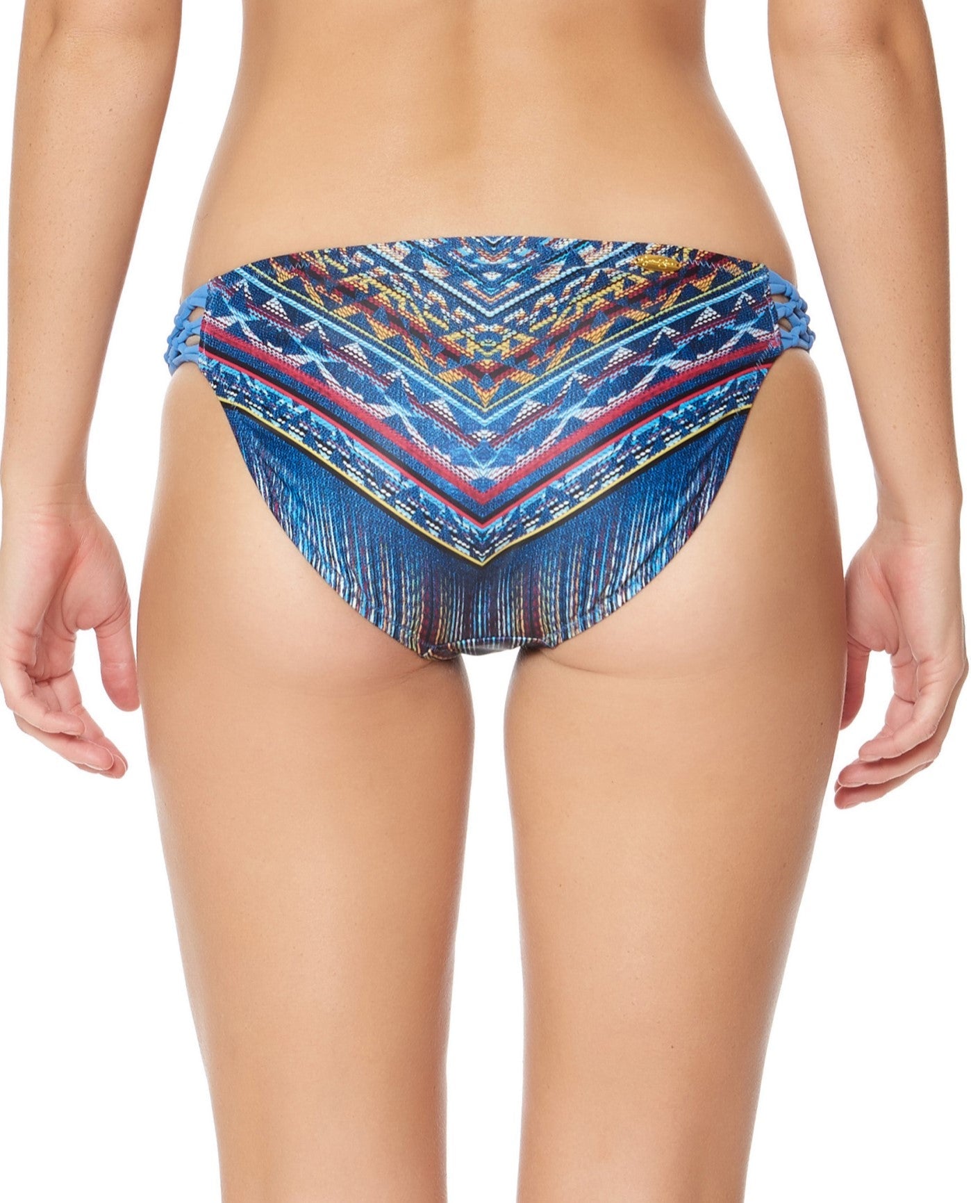 Back View of Jessica Simpson Dusty Road Side Braided Bikini Bottom | JES BLUE