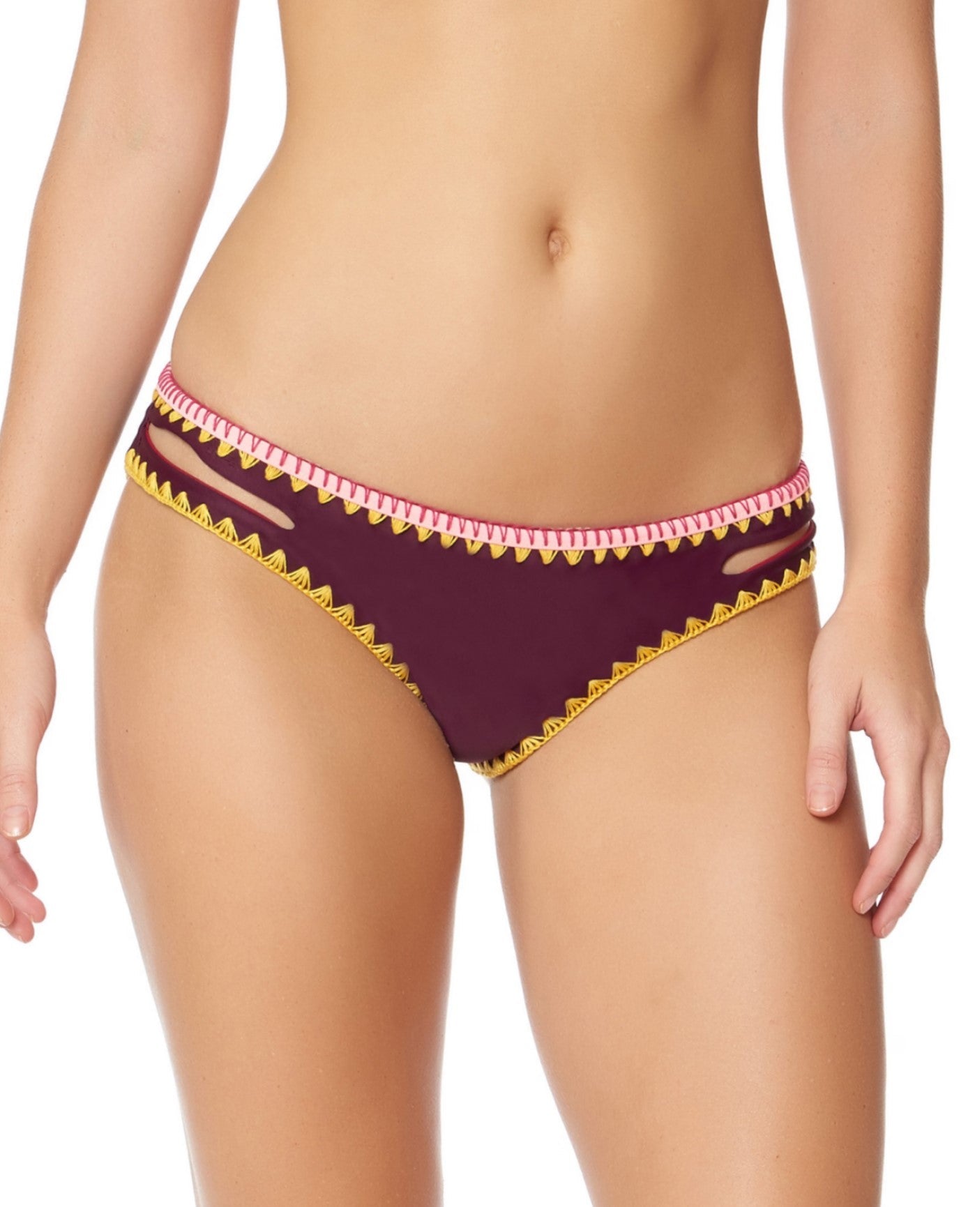 Front View of Jessica Simpson Woodstock Merlot And Spice Reversible Hipster Bikini Bottom | JES MERLOT AND SPICE