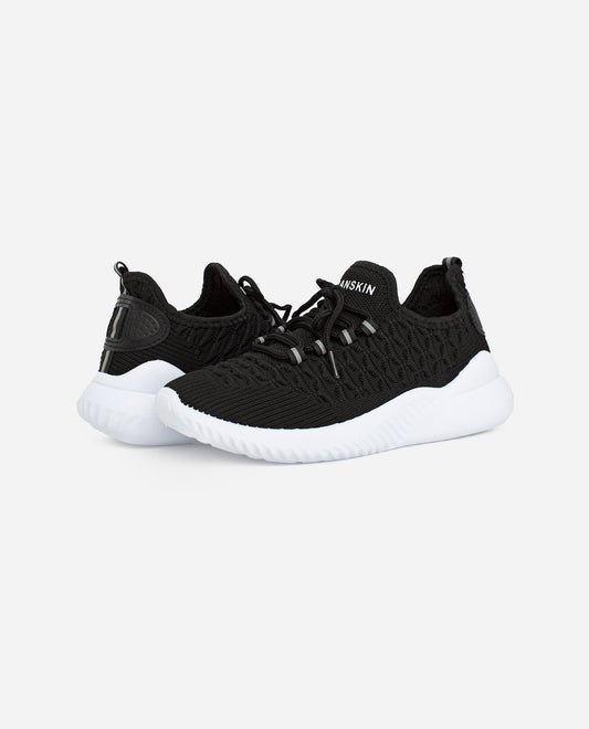 Front View of Danskin Black Stunt Lace Up Sneaker | DSK BLACK