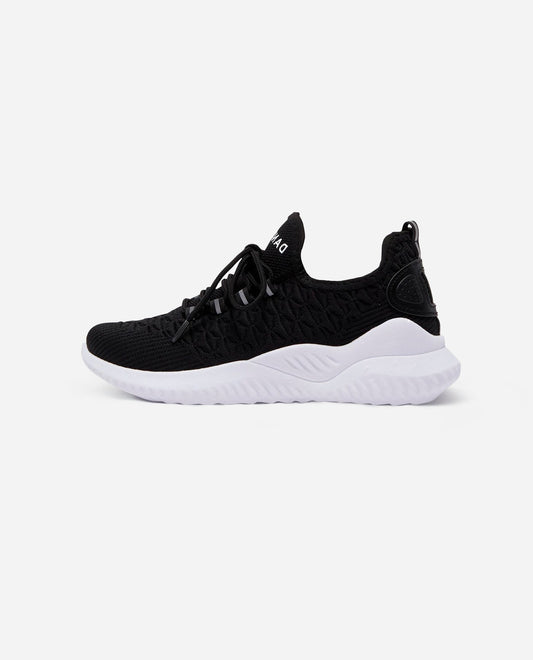 Side View of Danskin Black Stunt Lace Up Sneaker | DSK BLACK