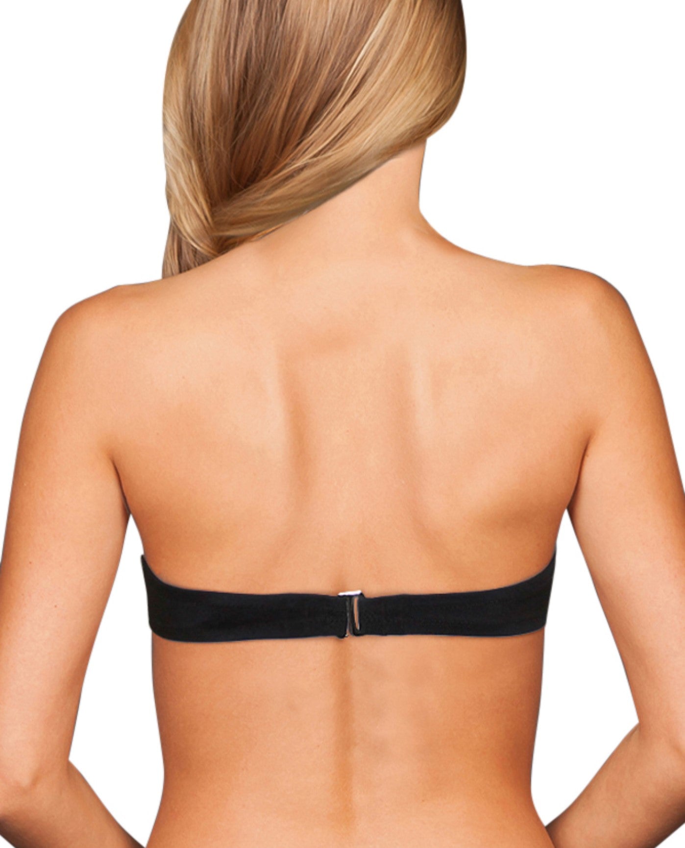 Back View of Zali Black Center Ruched Bandeau Bikini Top | ZAL BLACK
