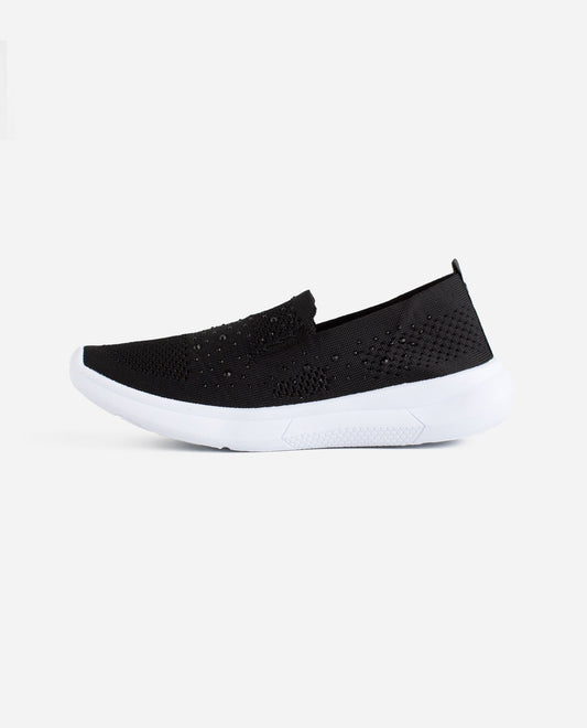 Side View of Danskin Black Zest Slip On Sneaker | DSK BLACK