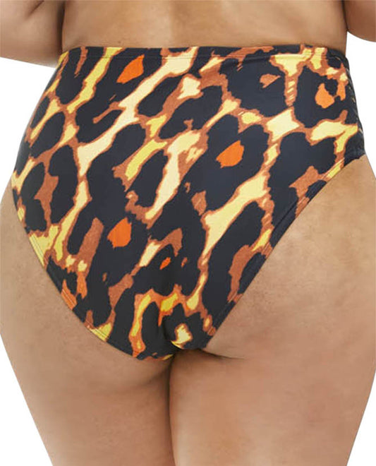 Back View Of Fashion to Figure Catalina Leopard Lattice Side High Waist Bikini Bottom | FTF BROWN
