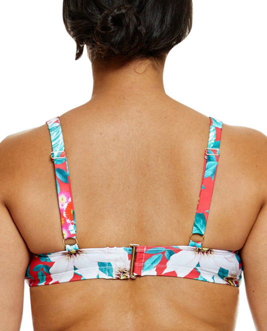 Back View Of Fashion to Figure Martinique Floral Sweetheart Cut Out Bikini Top | FTF BLUE