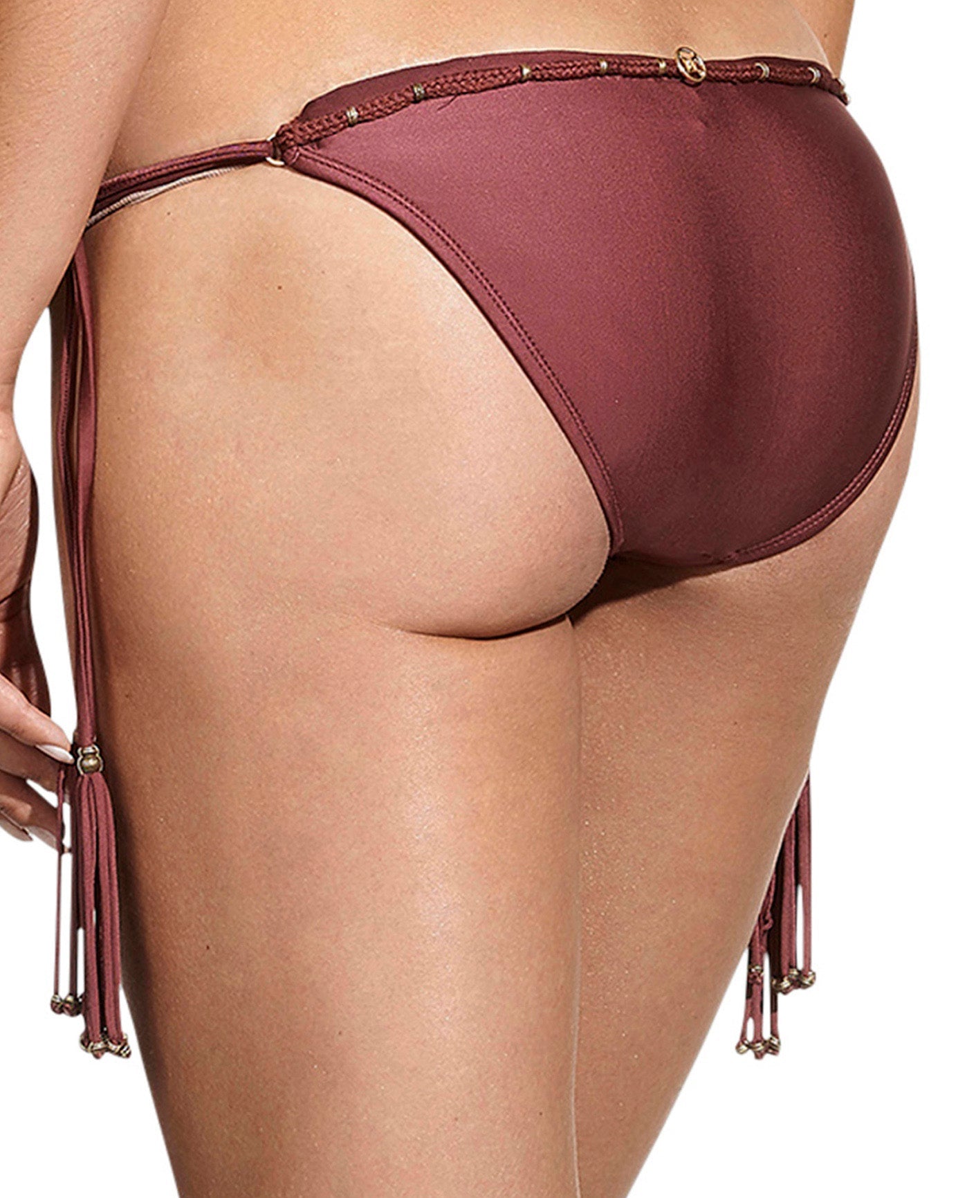 Back View Of ViX Solid Side Tie Bikini Bottom | VIX BURGUNDY