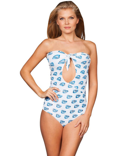 Front View Of Stone Fox Swim Conch Shell Chai Tie Front One Piece Swimsuit | SFS CONCH SHELL