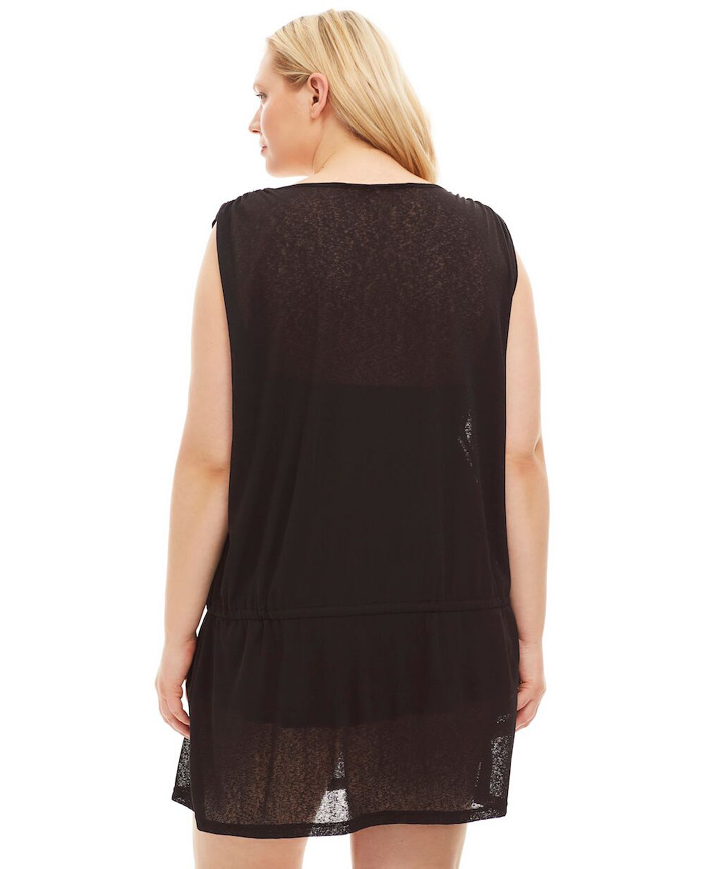 Back View Of Always For Me Plus Size Drawstring Tank Cover Up Dress | AFM BLACK