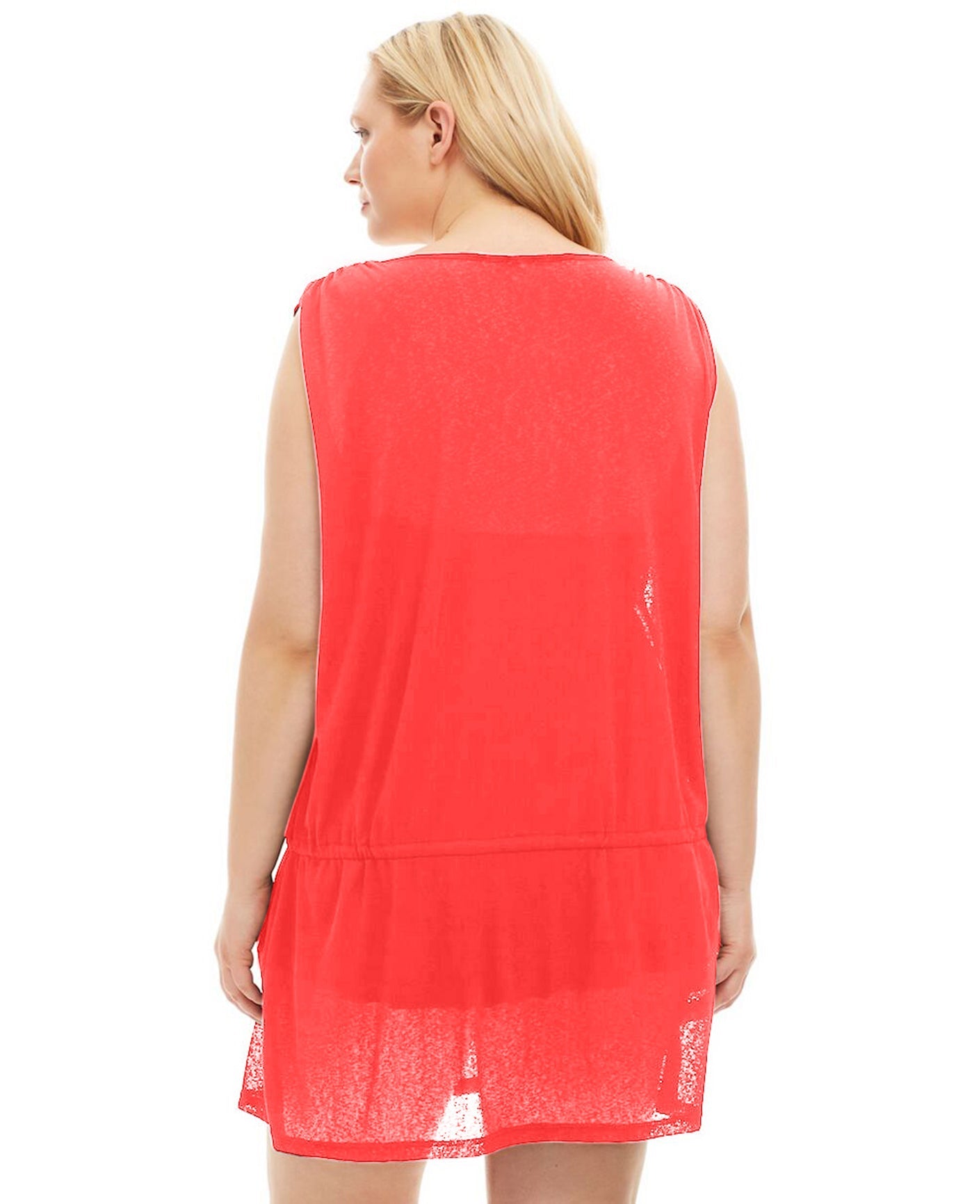 Back View Of Always For Me Plus Size Drawstring Tank Cover Up Dress | AFM CORAL