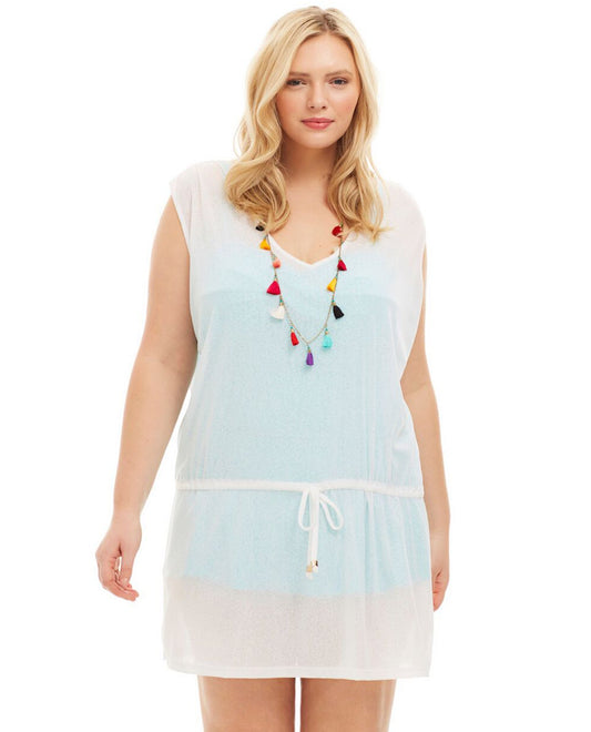 Front View Of Always For Me Plus Size Drawstring Tank Cover Up Dress | AFM WHITE