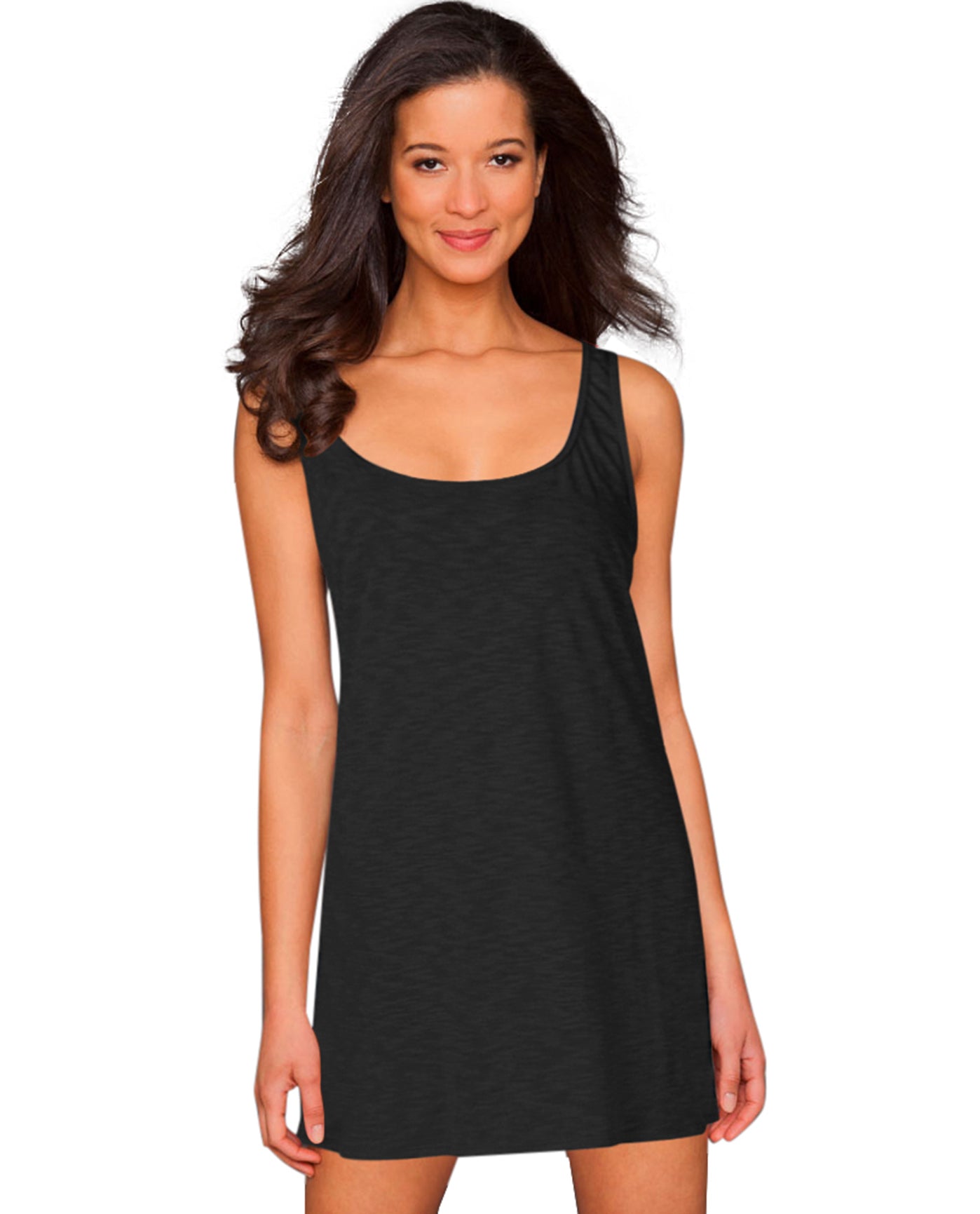 Front View Of La Blanca Black Jersey Tank Dress  | LAB Black