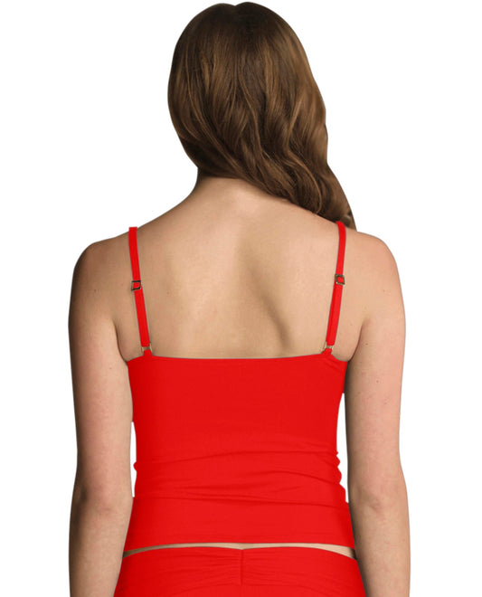 Back View Of La Blanca Red Core Solids Sweetheart Tankini Top | LAB Red