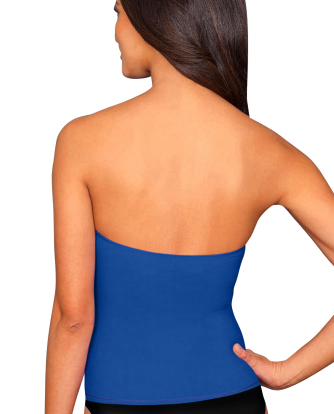 Back View Of Kallure Twist Front Bandeau Tankini Top | KAL Blue