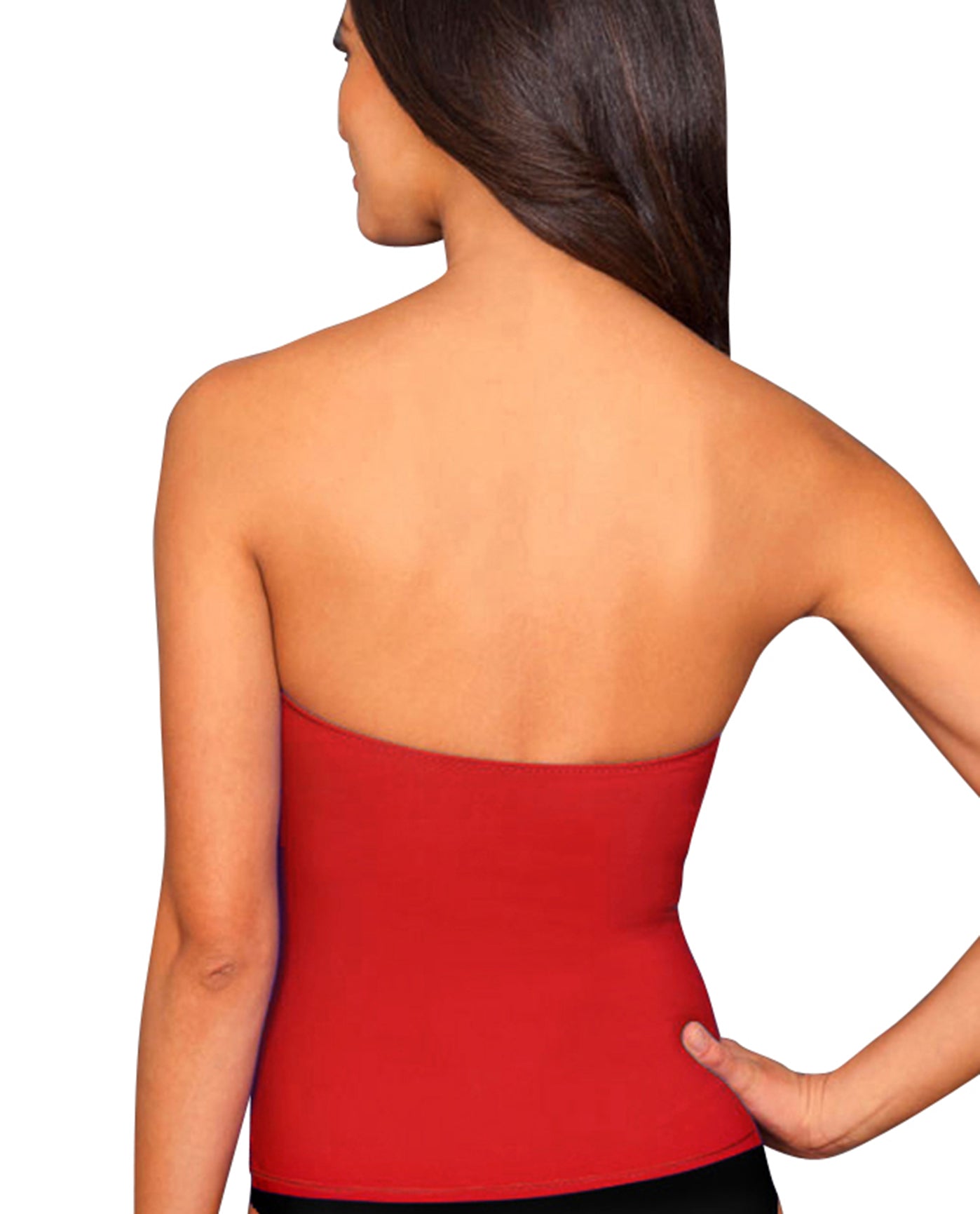Back View Of Kallure Twist Front Bandeau Tankini Top | KAL Red