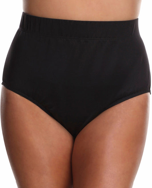 Front View Of Always For Me Black Plus Size Full Brief Tankini Bottom | AFM BLACK