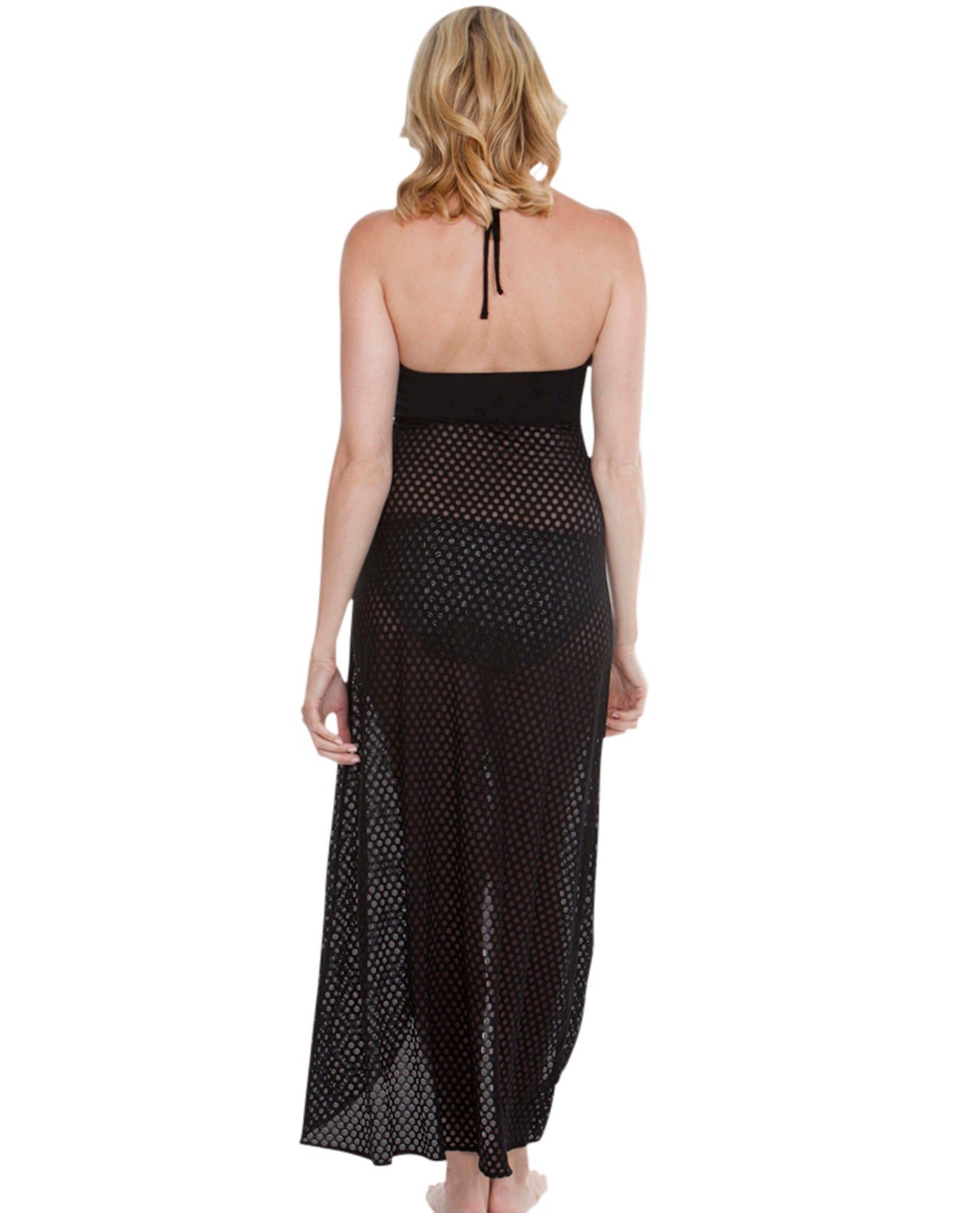 Back View Of Dotti Black Spot On Bandeau Hi-Low Front Slit Dress | DOT BLACK