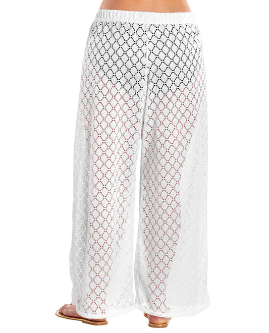 Back View Of Always For Me Plus Size Lattice Beach Cover Up Pant | AFM WHITE
