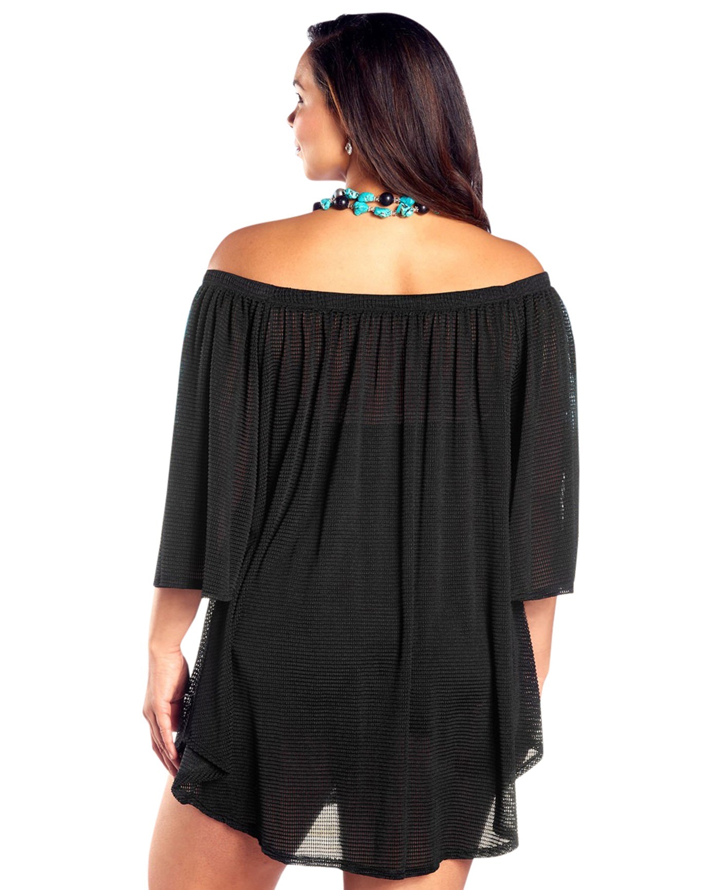 Back View Of Always For MePlus Size Off the Shoulder Cover Up Tunic | AFM BLACK