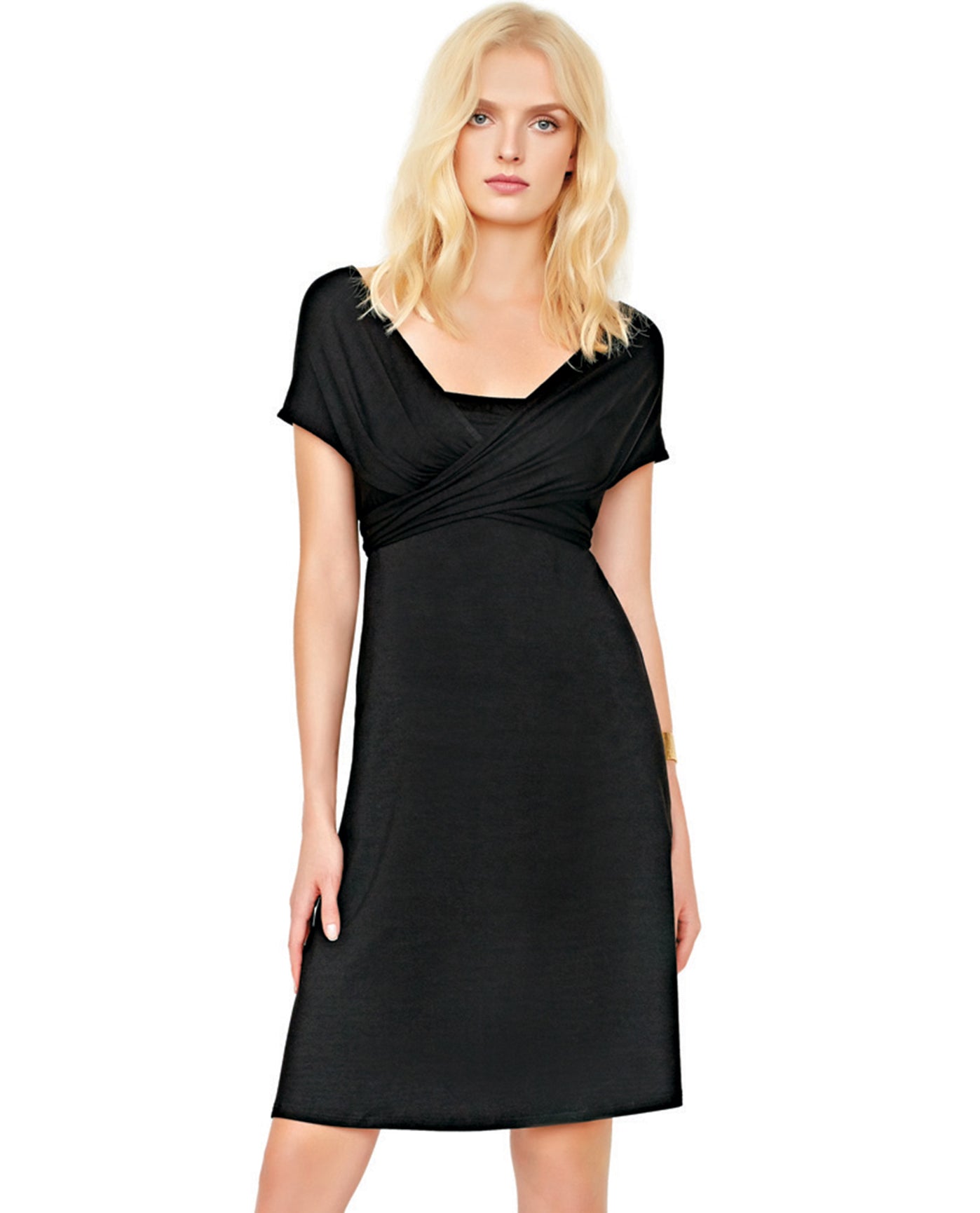 Front View Of 5-in-1 Gottex Lattice Black Beach Dress | GOT Lattice Black