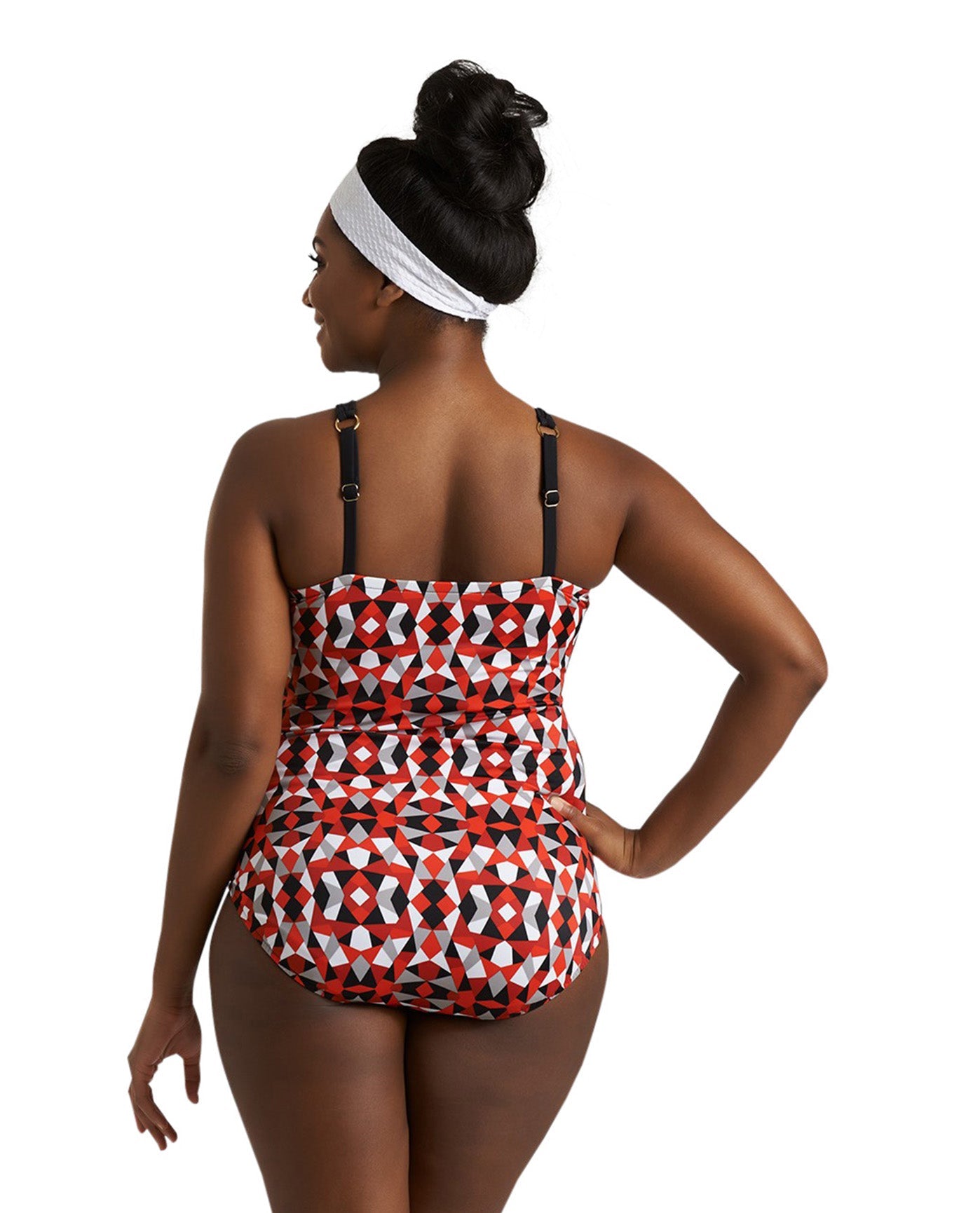 Back View Of Always For Me Red Plus Size Lola Zip Front One Piece Swimsuit | AFM RED