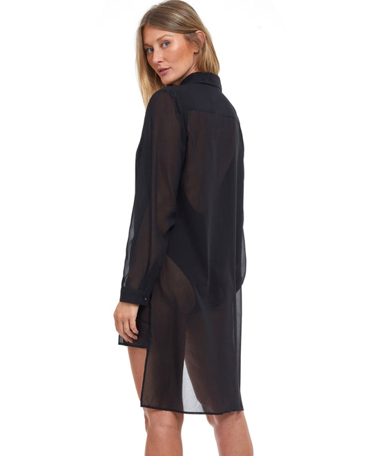 Back View Of Gottex Essentials Dazzle High Low Cover Up Beach Blouse | GOT Black
