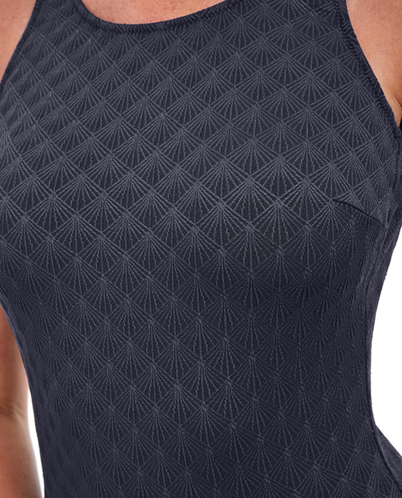Side View Of Gottex Essentials Sea Shells Textured Mastectomy High Neck One Piece Swimsuit | GOT Sea Shells Black