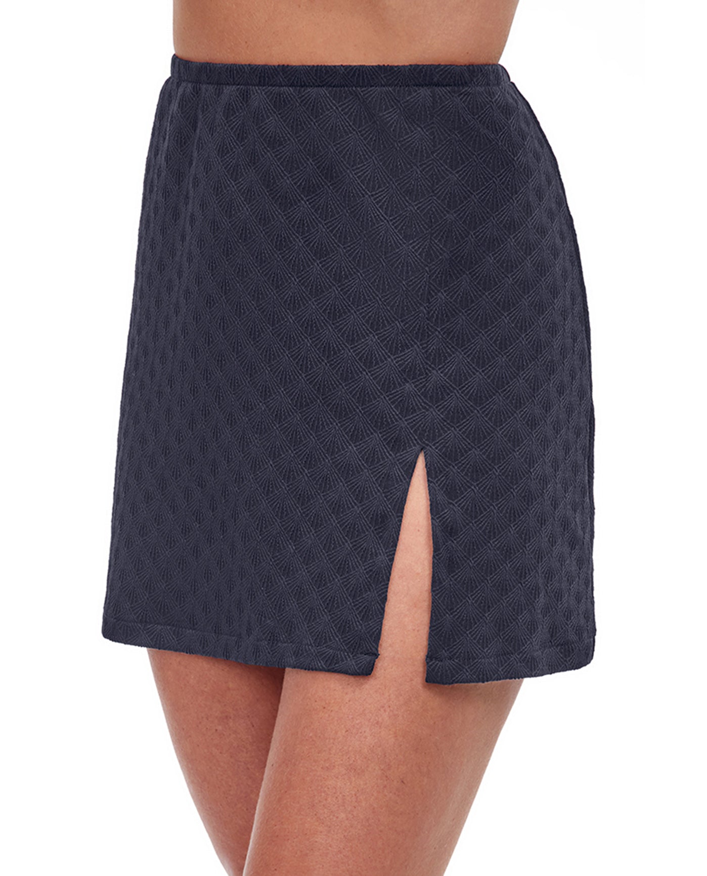 Front View Of Gottex Essentials Sea Shells Textured Cover Up Mini Skirt with Slit | GOT Sea Shells Black