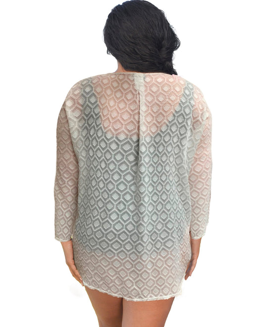 Back View Of Always For Me Plus Size Long Sleeve V-Neck Tunic | AFM WHITE