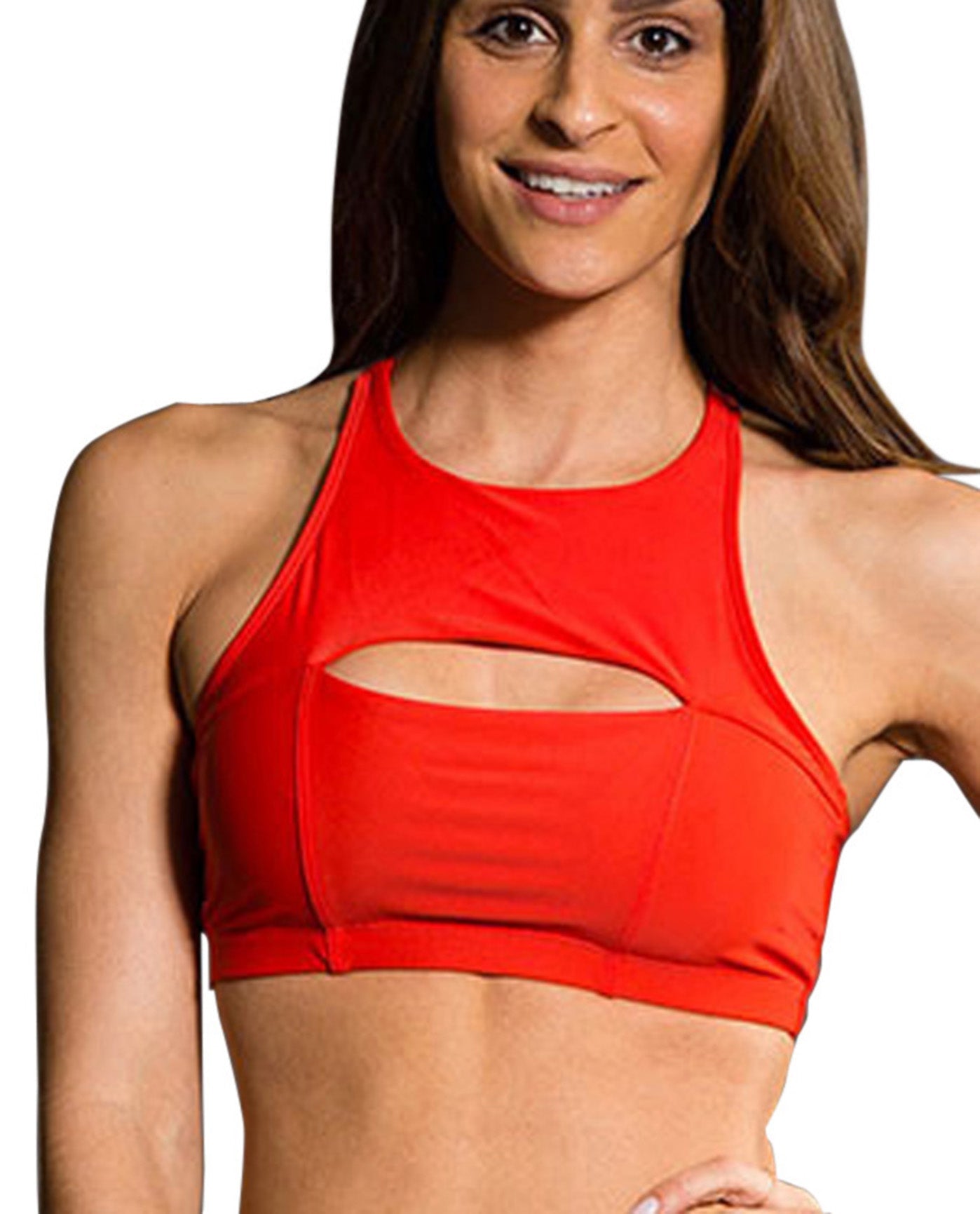 Front View Of Onzie Open Heart Low Impact Sports Bra | ONZ CORAL