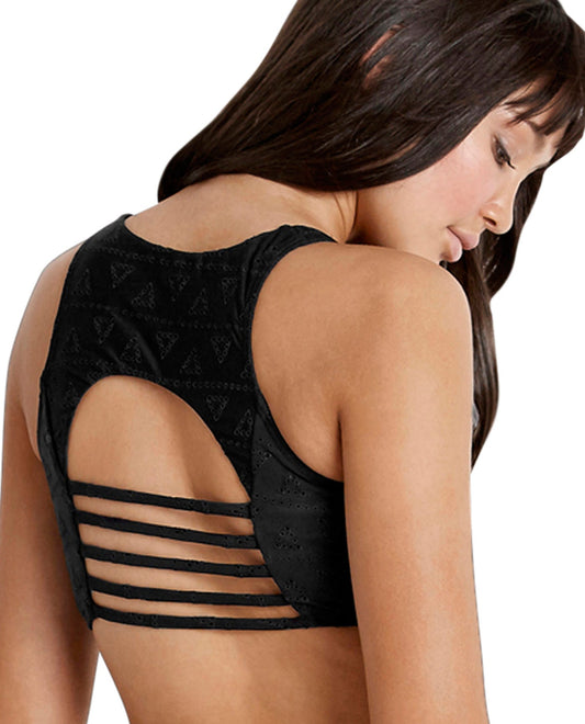 Back View Of Seafolly Active Ladder Back Crop Top | SEA BLACK