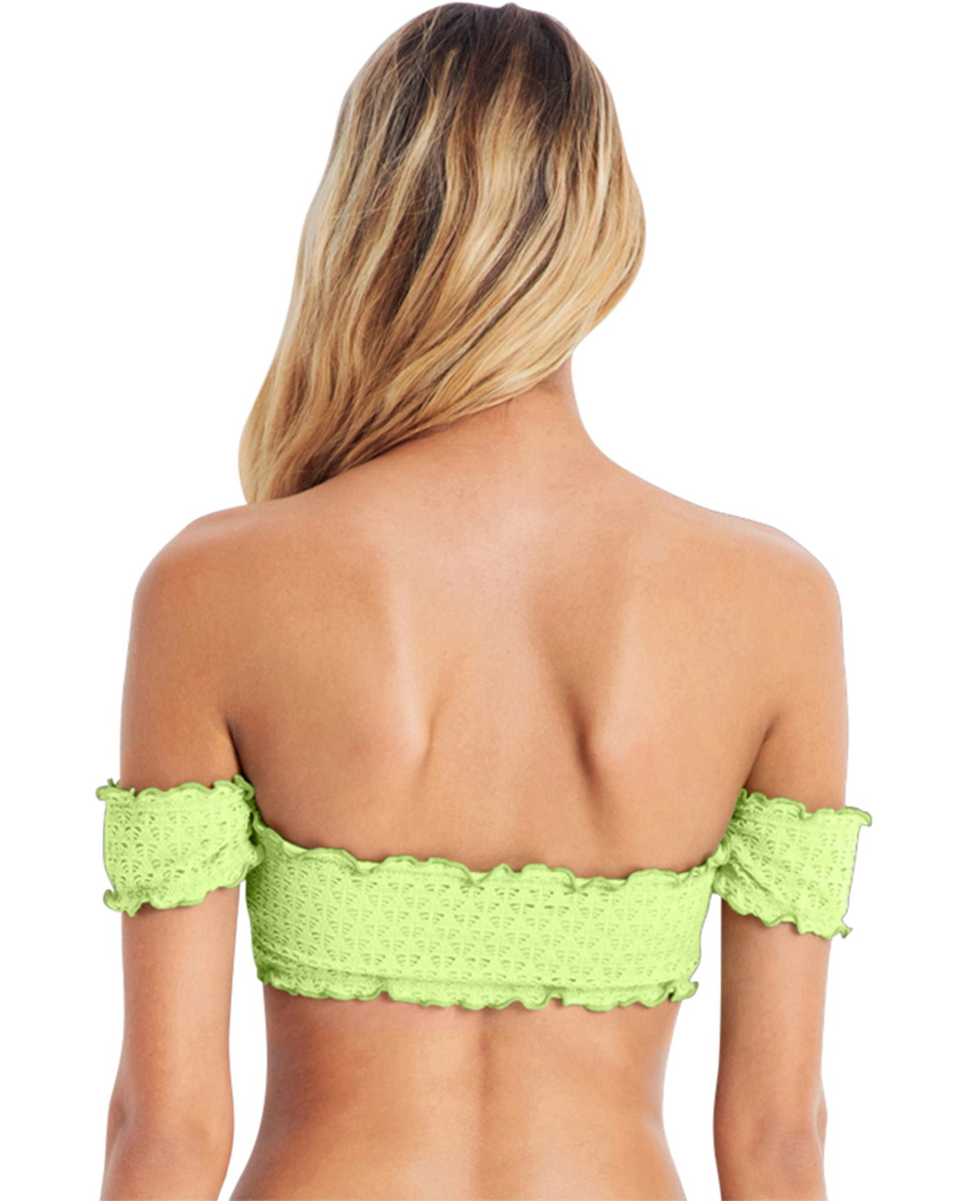 Back View Of Seafolly Off The Shoulder Bikini Top | SEA NEON GREEN